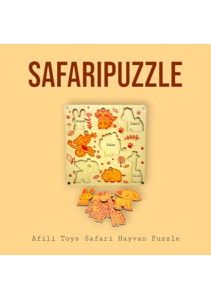 Safari Hayvanları Ahşap Çocuk Puzzle Oyunu