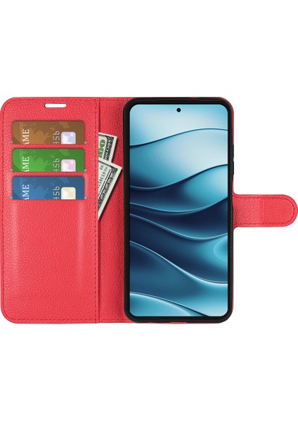 Xiaomi Redmi Note 14 Litchi Doku Darbeye Dayanıklı Deri Cüzdan Telefon Kapağı (Yurt Dışından)
