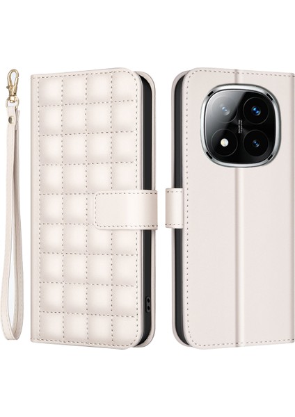 Xiaomi Redmi Note 14 Pro Plus 5g / Note 14 Pro 5g Deri Cüzdan Kare Izgara Telefon Kapağı (Yurt Dışından)