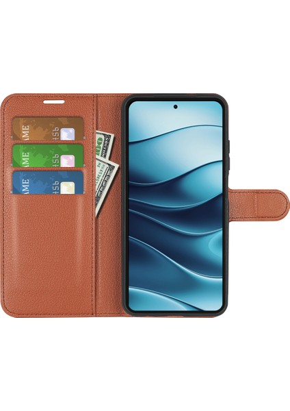 Xiaomi Redmi Note 14 Litchi Doku Darbeye Dayanıklı Deri Cüzdan Telefon Kapağı (Yurt Dışından)