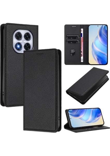 Xiaomi Redmi Note 14 Pro Plus 5g / Note 14 Pro 5g Cüzdan Rfıd Engelleme Litchi Doku Deri Kapak (Yurt Dışından)