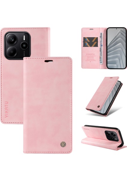 Xiaomi Redmi Note 14 Litchi Doku Cüzdan Kılıf Manyetik Kapatma Deri Telefon Kapağı (Yurt Dışından)