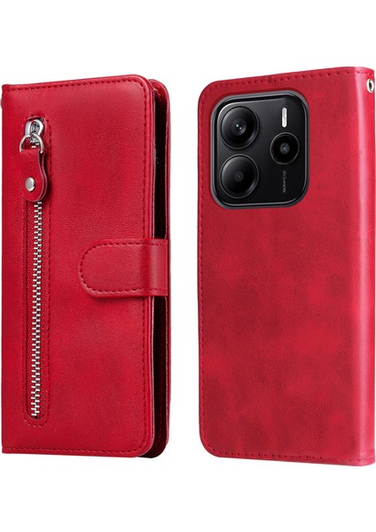 Xiaomi Redmi Note 14 Fermuarlı Cüzdan Buzağı Dokusu Pu Deri Telefon Kapağı (Yurt Dışından)