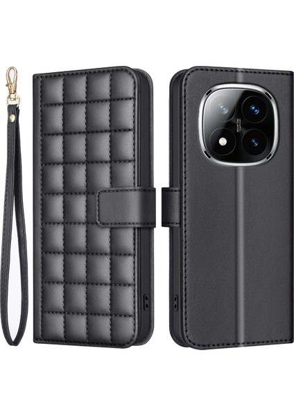 Xiaomi Redmi Note 14 Pro 4g Deri Cüzdan Kare Izgara Telefon Kapağı (Yurt Dışından)