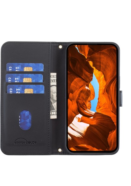 Xiaomi Redmi Note 14 Deri Cüzdan Kare Izgara Telefon Kapağı (Yurt Dışından)