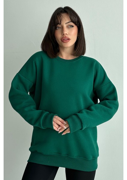 Kadın Bisiklet Yaka Oversize Sweatshirt