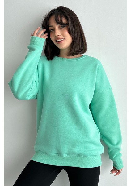 Kadın Bisiklet Yaka Oversize Sweatshirt