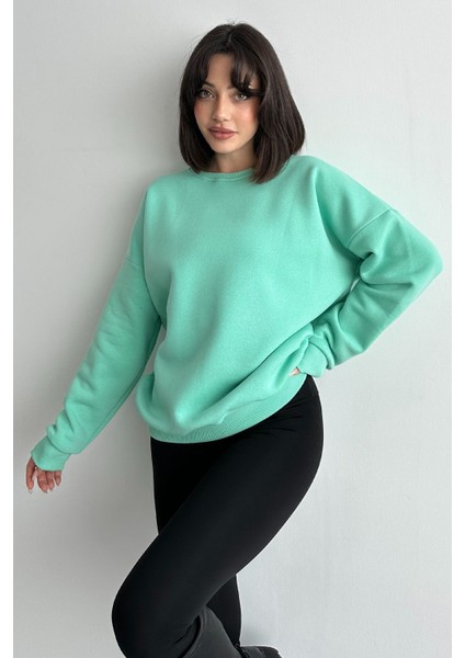 Kadın Bisiklet Yaka Oversize Sweatshirt modelleri
