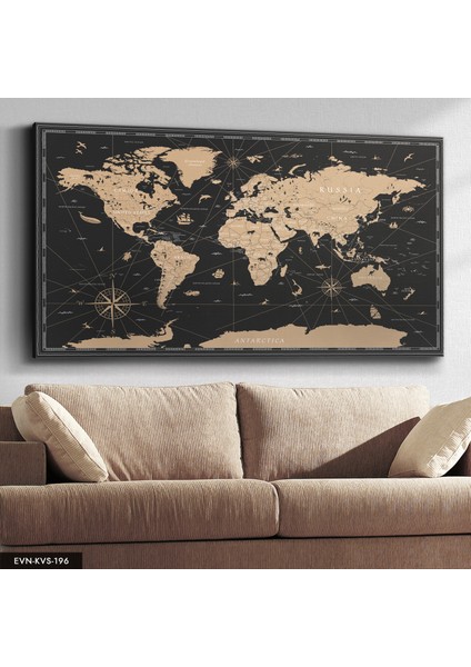 Vintage Dünya Haritası Kanvas - Canvas Tablo