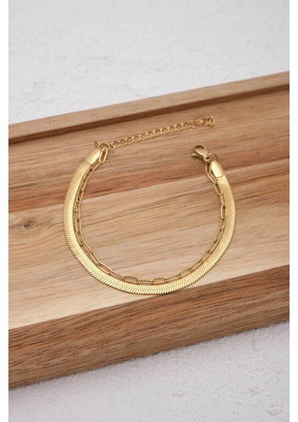 Çelik 2'li Kombin İtalyan ve Ataç Zincir Bileklik Minimal Kararmaz 17+4cm fiyatları