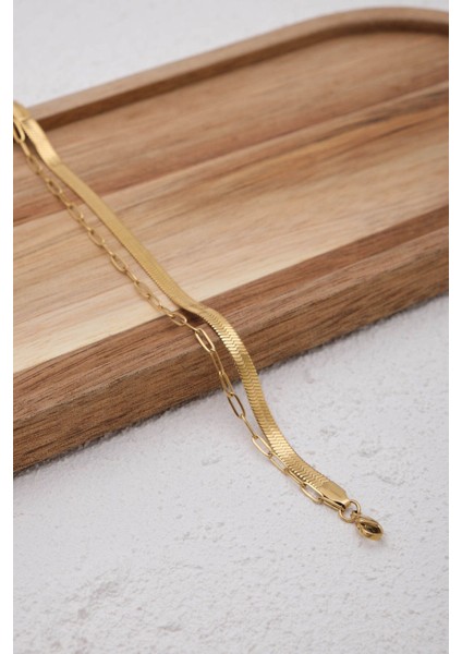 Çelik 2'li Kombin İtalyan ve Ataç Zincir Bileklik Minimal Kararmaz 17+4cm fırsatları