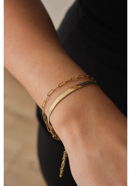 Çelik 2'li Kombin İtalyan ve Ataç Zincir Bileklik Minimal Kararmaz 17+4cm indirimleri