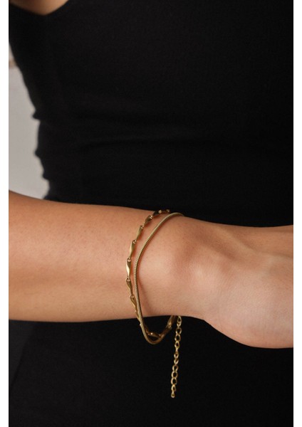 Çelik 2'li Kombin Halat İtalyan ve İnce Küp Üçgen Zincir Bileklik Minimal Kararmaz 17+4cm indirimleri