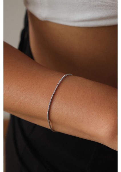 Çelik İnce Yuvarlak İtalyan Zincir Bileklik Kararmaz Günlük Kullanıma Uygun 17+6cm 1 mm