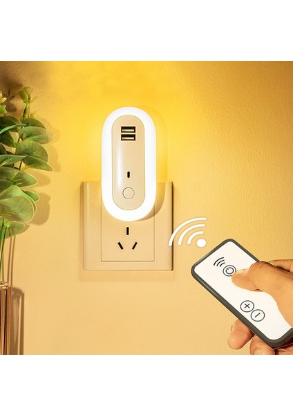 Çift USB Uzaktan Kumanda Zamanlayıcı Karartma Gece Lambası, Cn Plug Çok Renkli (Yurt Dışından)