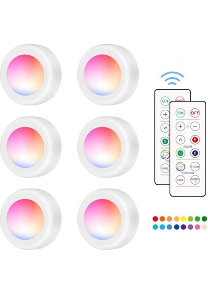 6 Adet / Set Rgb LED Uzaktan Kumandalı Dolap Işığı Çok Renkli (Yurt Dışından)