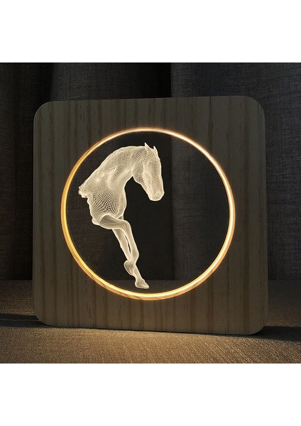 3D At Ahşap Masa Lambası Yatak Odası Gece Lambası Beyaz (Yurt Dışından)