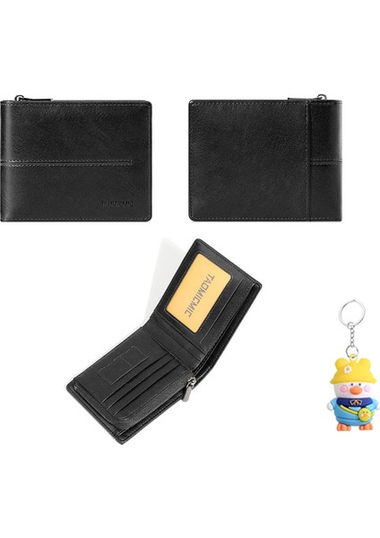 Kısa Erkek Cüzdan Basit Çoklu Kart Yuvası Iki Katlı Fermuarlı Değişim Cüzdan Kart Tutucu (Yurt Dışından)