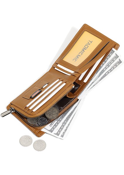 Kısa Erkek Cüzdan Basit Çoklu Kart Yuvası Iki Katlı Fermuarlı Değişim Cüzdan Kart Tutucu (Yurt Dışından) fiyatları