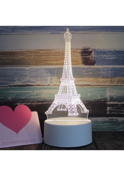 3D Üç Renkli LED Dekoratif Gece Lambası Iorn Tower Beyaz (Yurt Dışından)