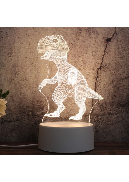 3D Üç Renkli LED Dekoratif Gece Lambası Dinozor Beyaz (Yurt Dışından)