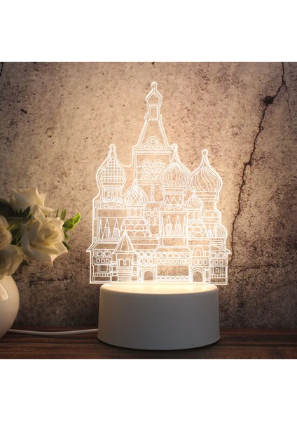 3D Üç Renkli LED Dekoratif Gece Lambası Kale Beyaz (Yurt Dışından)