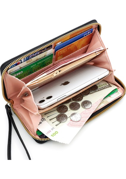 Basit Kadın Tek Çekme Çantası Çok Fonksiyonlu Büyük Kapasiteli Çok Kart Yuvası Kadın Fermuarlı Çantası (Yurt Dışından) fırsatları