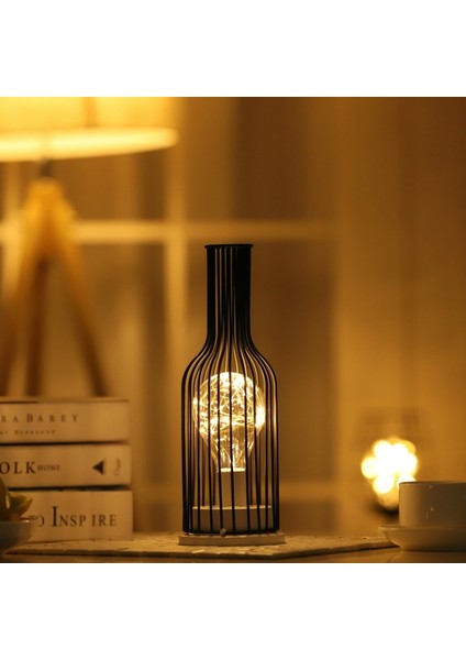 Retro Clic Iron Art LED Masa Lambası Kırmızı Şarap Şişesi Çok Renkli (Yurt Dışından)