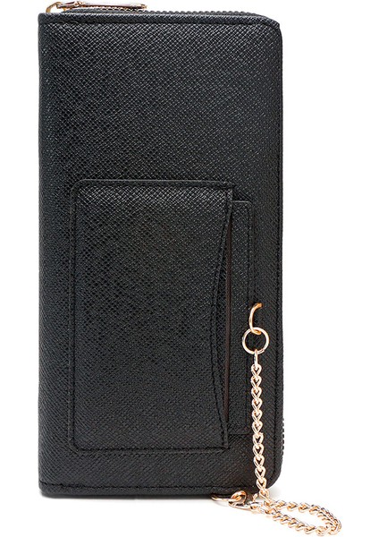 Kadın Uzun Cüzdan Düz Renkli Asılı Zincir Fermuar Büyük Kapasiteli Moda Clutch Para Cüzdanı (Yurt Dışından)