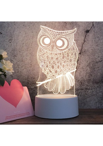 3D Üç Renkli LED Dekoratif Gece Lambası, Düğme Fiş Versiyonu Beyaz (Yurt Dışından)