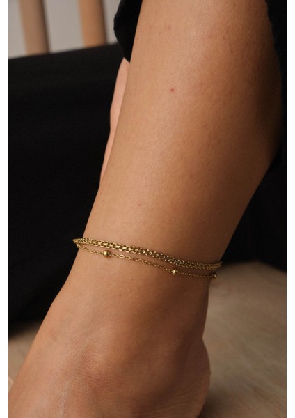 Çelik 2'li Kombin Toplu ve Örme Zincir Halhal Kararmaz 22 + 4 cm Günlük Kullanıma Uygun