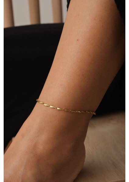 Çelik İnce Küp Üçgen Zincir Halhal Minimal Kararmaz 22 + 4 cm 2 mm