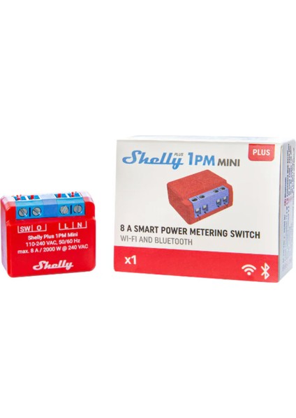 Shelly Plus 1pm Mini Gen3 1 Kanallı Enerji Ölçer Akıllı Ev Anahtarı - Wifi & Bluetooth Kontrollü Röle (Android, Ios, Alexa & Google Uyumlu)