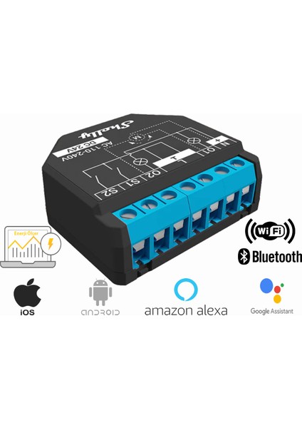 Shelly Plus 2pm 2 Kanallı Enerji Ölçer Akıllı Ev Anahtarı - Wifi & Bluetooth Kontrollü Röle (Android, Ios, Alexa & Google Uyumlu)