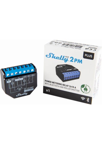 Shelly Plus 2pm 2 Kanallı Enerji Ölçer Akıllı Ev Anahtarı - Wifi & Bluetooth Kontrollü Röle (Android, Ios, Alexa & Google Uyumlu)