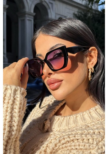 Rosalin Kadın Cat-Eye Güneş Gözlüğü Mor-Turuncu Degrade