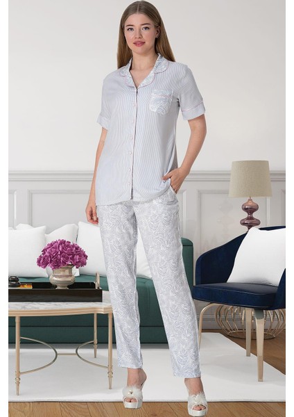 Mecit 5144 Pembe Boydan Düğmeli Kadın Pijama Takımı