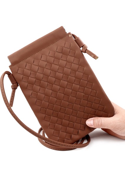 Moda Cep Telefonu Çantası Dokuma Doku Mini Omuz Crossbody Çantası Gündelik Değişim Depolama Çantası Kadın (Yurt Dışından)