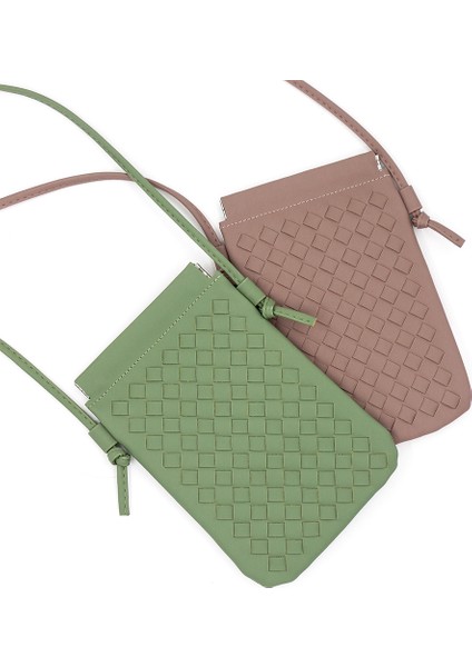 Moda Cep Telefonu Çantası Dokuma Doku Mini Omuz Crossbody Çantası Gündelik Değişim Depolama Çantası Kadın (Yurt Dışından)