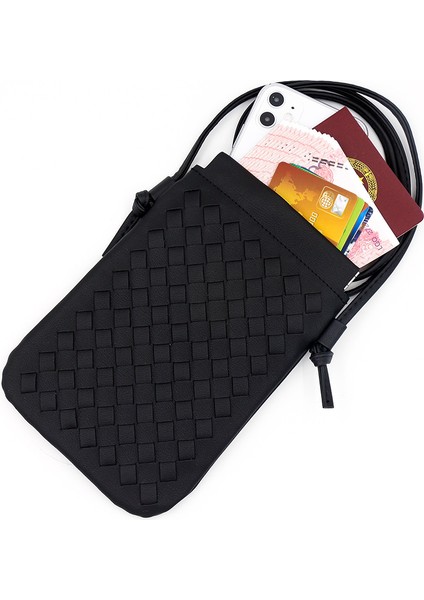 Moda Cep Telefonu Çantası Dokuma Doku Mini Omuz Crossbody Çantası Gündelik Değişim Depolama Çantası Kadın (Yurt Dışından)