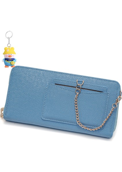 Kadın Uzun Cüzdan Düz Renkli Asılı Zincir Fermuar Büyük Kapasiteli Moda Clutch Para Cüzdanı (Yurt Dışından)