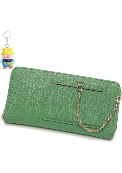Kadın Uzun Cüzdan Düz Renkli Asılı Zincir Fermuar Büyük Kapasiteli Moda Clutch Para Cüzdanı (Yurt Dışından)