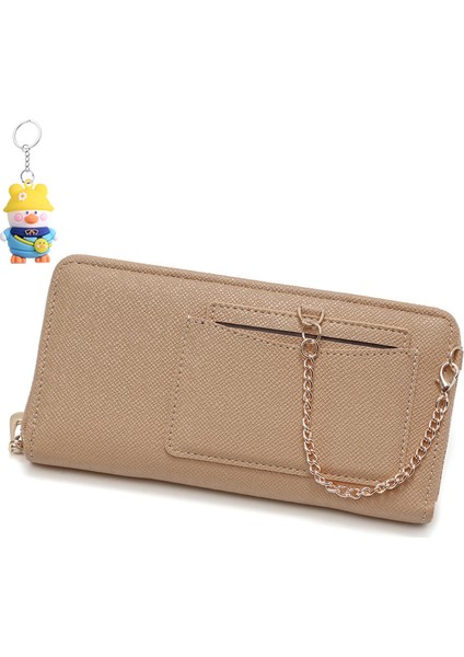 Kadın Uzun Cüzdan Düz Renkli Asılı Zincir Fermuar Büyük Kapasiteli Moda Clutch Para Cüzdanı (Yurt Dışından)