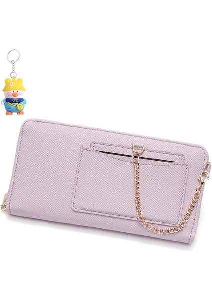 Kadın Uzun Cüzdan Düz Renkli Asılı Zincir Fermuar Büyük Kapasiteli Moda Clutch Para Cüzdanı (Yurt Dışından)