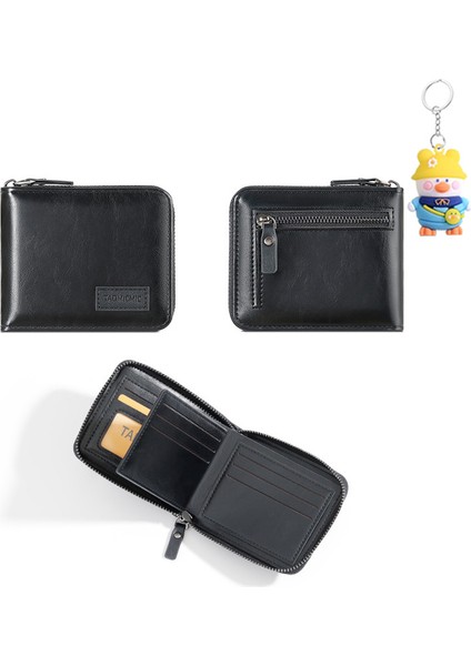 Iş Erkekleri Kısa Fermuarlı Cüzdan Kart Tutucu Çoklu Kart Yuvası Büyük Kapasiteli Yatay Erkek Cüzdanı (Yurt Dışından)