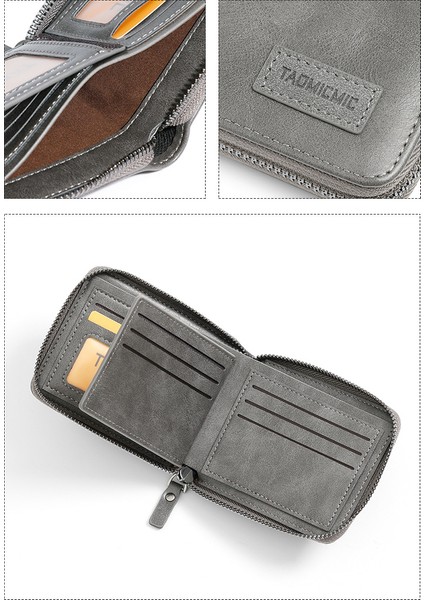 Iş Erkekleri Kısa Fermuarlı Cüzdan Kart Tutucu Çoklu Kart Yuvası Büyük Kapasiteli Yatay Erkek Cüzdanı (Yurt Dışından) indirimleri