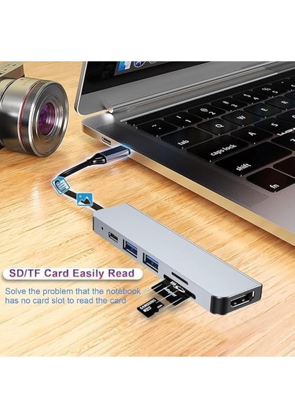 USB C Hub, MacBook Pro ve Hava Aksesuarları Için Çoklu Bağlantı Noktalı USB C Adaptörü, 4K Hdmı, USB 3.0, Sd/tf Kart Okuyucu, 100W Pd Dizüstü Bilgisayar ve Diğer C Tipi Cihazlar Için Uyumlu