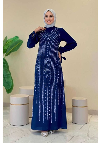 Taş Detaylı Elbise 3935 Saks