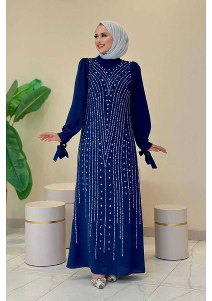Taş Detaylı Elbise 3935 Saks