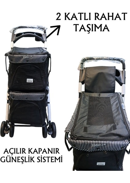 İki Katlı Evcil Hayvan Arabası 85x51x100cm Siyah Max 10+10 kg fiyatları